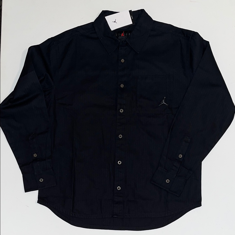 Air Jordan Essentials Men's M Button Up Shirt collar Cotton Black LS NWT  $120